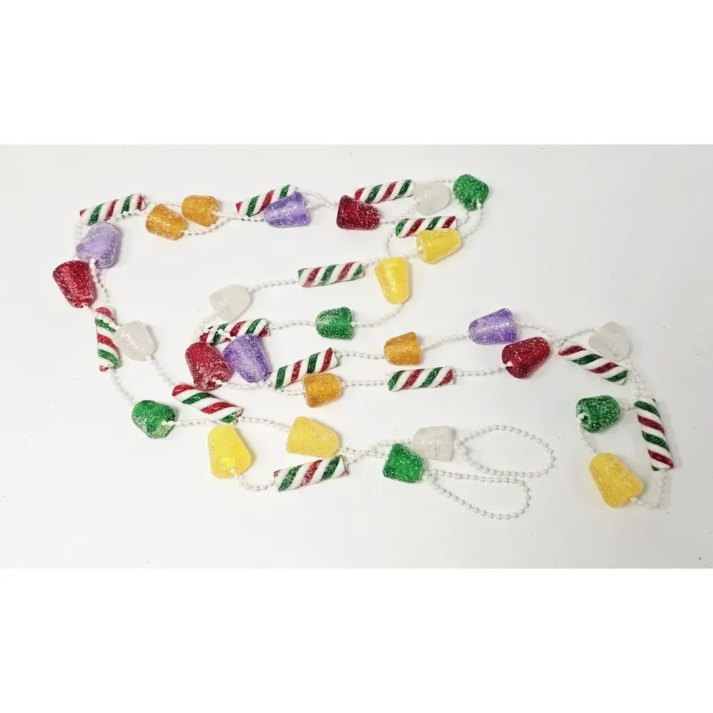 Vtg Sugar Gumdrops & Peppermint Stick Candy Christmas Tree Garland 24ft (3- 8ft)